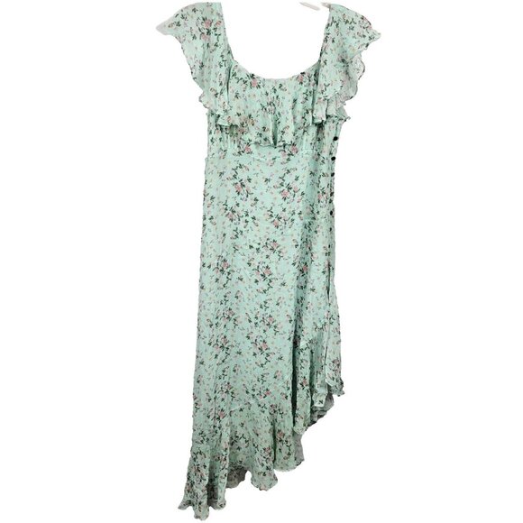 100% Silk Dress Sz 2 Asymm Chiffo Floral Ruffle Nicole Miller Flutter Sleeve $39 - Picture 1 of 16
